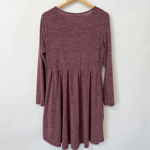 Womens Long Sleeve Knit Dress XL Heathered Burgundy Pockets Soft Transitional - Picture 3 of 6